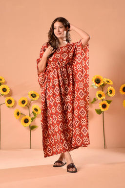 DIMPLE DESIGN STUDIO - Diamond Red Cotton Kaftan