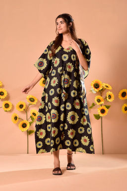 DIMPLE DESIGN STUDIO - Katy Black Cotton Kaftan