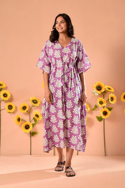 DIMPLE DESIGN STUDIO - Ava Purple Cotton Kaftan