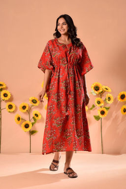 DIMPLE DESIGN STUDIO - Emily Red Cotton Kaftan
