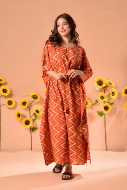 DIMPLE DESIGN STUDIO - Peppy Orange Cotton Kaftan