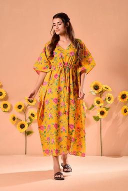 DIMPLE DESIGN STUDIO - Audrey Yellow Cotton Kaftan