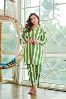 DIMPLE DESIGN STUDIO - Green Stripes Co-ord Set
