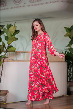 DIMPLE DESIGN STUDIO - Red Floral Modal Satin Set