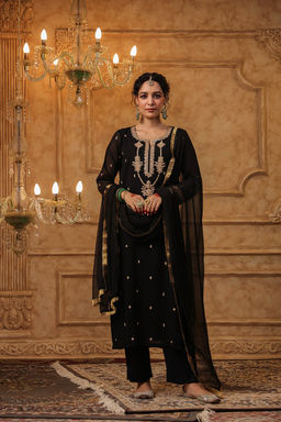 DIMPLE DESIGN STUDIO - Black Georgette Marodi Suit Set