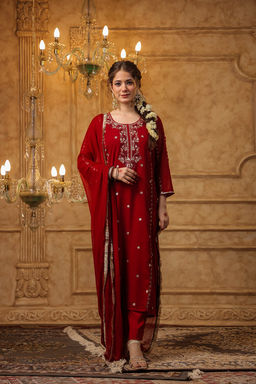 DIMPLE DESIGN STUDIO - Maroon Gota Aari Suit Set