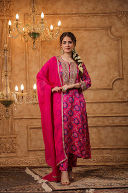 DIMPLE DESIGN STUDIO - Rani Bandhani Gota Suit Set