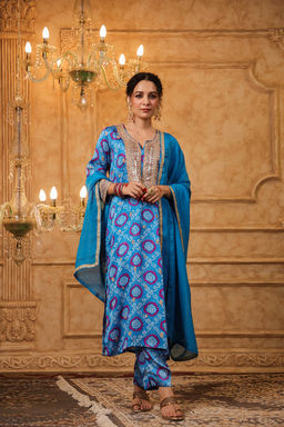 DIMPLE DESIGN STUDIO - Blue Bandhani Gota Suit Set