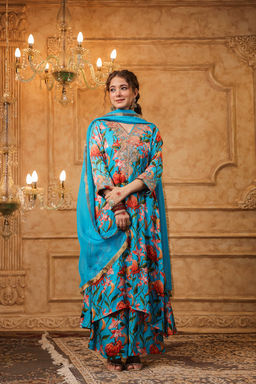 DIMPLE DESIGN STUDIO - Blue Floral Aari Suit Set