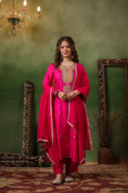 DIMPLE DESIGN STUDIO - Pink Silk Gota Suit Set