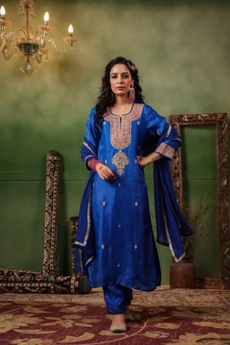 DIMPLE DESIGN STUDIO - Royal Blue Silk Gota Suit Set