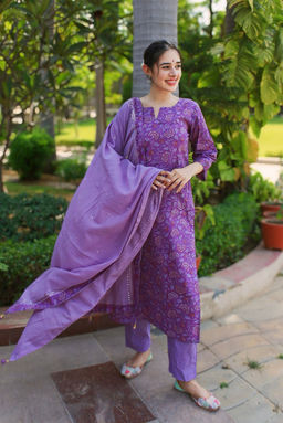 DIMPLE DESIGN STUDIO - Dark Purple Cotton Suit Set