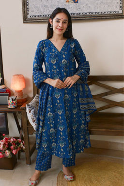 DIMPLE DESIGN STUDIO - Persian Blue Cotton Suit Set