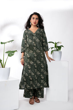 DIMPLE DESIGN STUDIO - Olive Green A-line Suit Set
