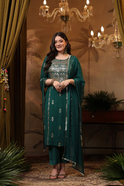 DIMPLE DESIGN STUDIO - Teal Georgette Gota Suit Set