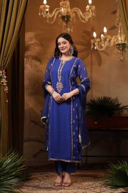 DIMPLE DESIGN STUDIO - Royal Blue Georgette Marodi Suit Set