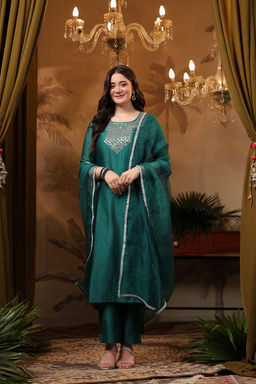 DIMPLE DESIGN STUDIO - Teal Chanderi Mirror Suit Set