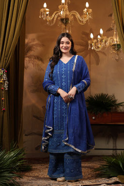 DIMPLE DESIGN STUDIO - Royal Blue Chikankari Suit Set