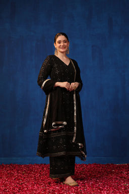 DIMPLE DESIGN STUDIO - Black Chikankari Suit Set