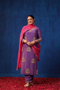 DIMPLE DESIGN STUDIO - Purple Crepe Gota Suit Set
