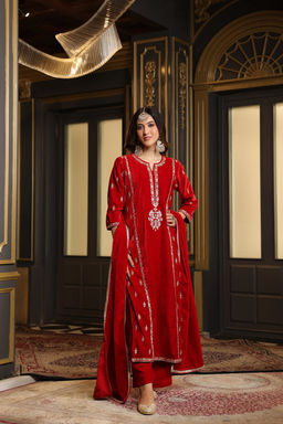 DIMPLE DESIGN STUDIO - Red Velvet Marodi Suit Set