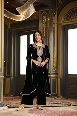 DIMPLE DESIGN STUDIO - Black Velvet Marodi Suit Set