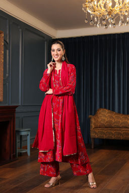 DIMPLE DESIGN STUDIO - Rani Printed Velvet A-line Suit Set