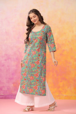 DIMPLE DESIGN STUDIO - Ferozi Straight Cotton Kurta