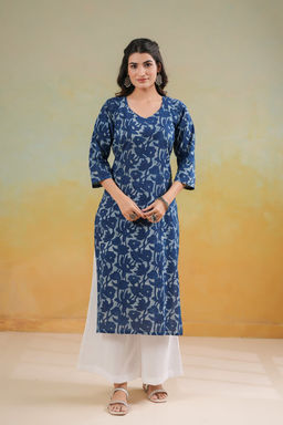 DIMPLE DESIGN STUDIO - Indigo Straight Cotton Kurta