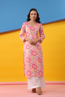 DIMPLE DESIGN STUDIO - Pink Breezy Straight Kurta
