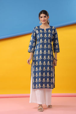 DIMPLE DESIGN STUDIO - Blue Paisley Straight Kurta