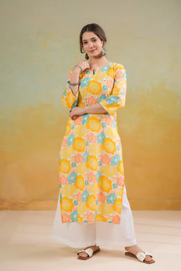 DIMPLE DESIGN STUDIO - Yellow Blush Straight Kurta