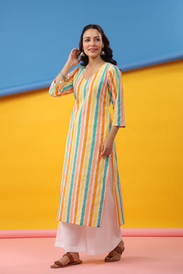 DIMPLE DESIGN STUDIO - Multicolor Stripe Straight Kurta
