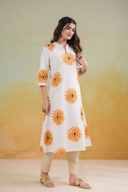 DIMPLE DESIGN STUDIO - White Daisy A-line Kurta