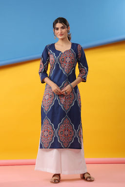 DIMPLE DESIGN STUDIO - Blue Ajrakh Straight Kurta