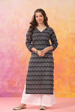 DIMPLE DESIGN STUDIO - Black abstract Straight kurta