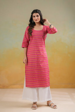 DIMPLE DESIGN STUDIO - Pink Paisley Straight Kurta