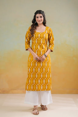 DIMPLE DESIGN STUDIO - Ikkat Straight Cotton Kurta