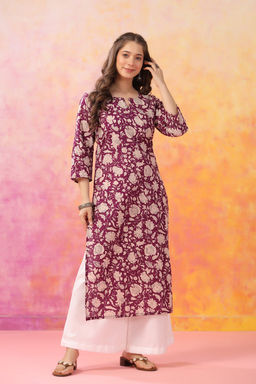 DIMPLE DESIGN STUDIO - Purple Floral Straight Kurta
