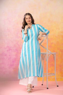 DIMPLE DESIGN STUDIO - Blue Stripe A-line Kurta