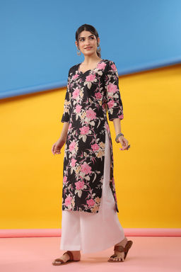 DIMPLE DESIGN STUDIO - Black Pink Straight Kurta