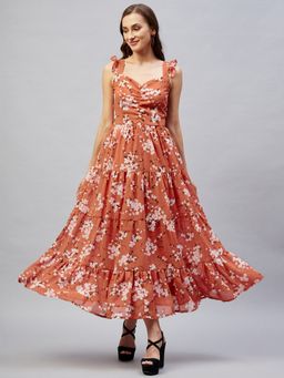 Marie Claire - Women Casual Brown Colour Maxi Floral Dress