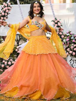 Lavanya The Label - Yellow Leheriya Lehenga (Set of 3)