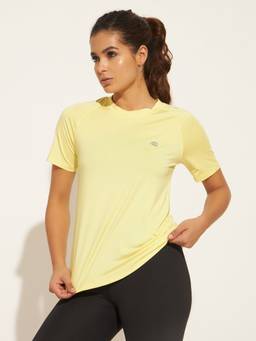 CLOTHWIK - Women Solid Fitted Workout T-Shirt Neon-Yellow