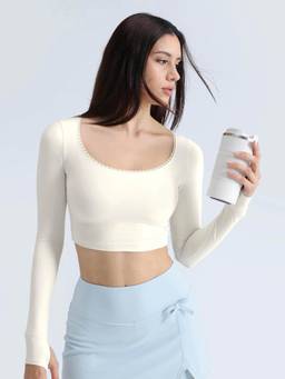 Cava Athleisure - Ivory Lace Scoop Neck Top