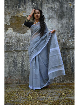 BEGUM BELIYA - Grey Bengal Cotton Saree with Unstitched Blouse