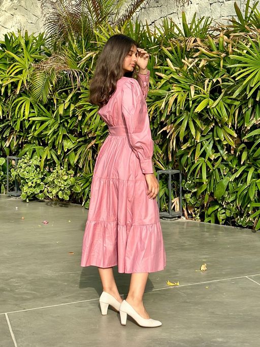 Buy PEACH & PANDA Pink Tiered Midi Dress Online