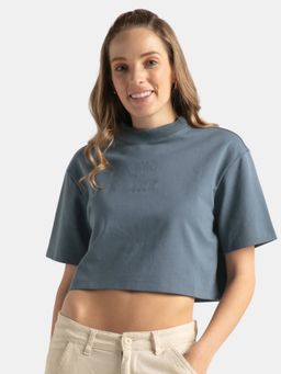 Jockey - WZ03 Women Super Combed Cotton Rich Oversized Boxy Fit Crop Top-Blue Mirage
