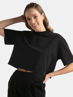 Jockey - WZ03 Women Super Combed Cotton Rich Oversized Boxy Fit Crop Top-Deep Black
