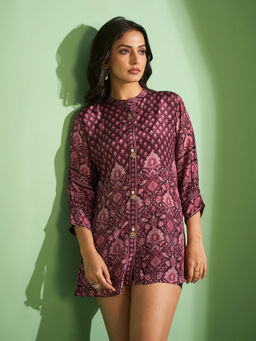 KAFTANIZE - Dark Purple Printed Muslin Tunic